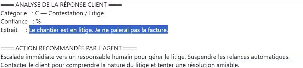 L'agent classe la réponse d'un client et passe la main